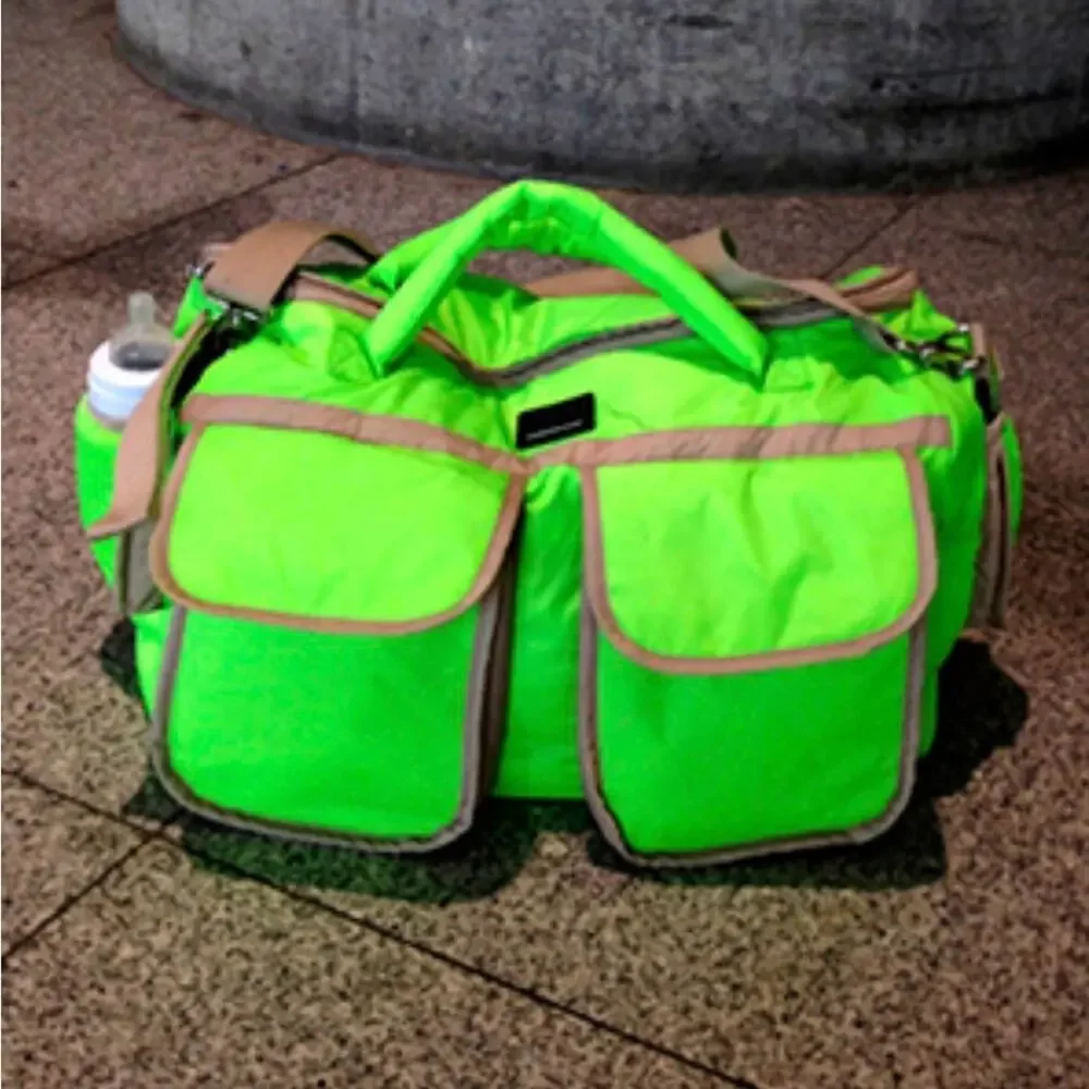 7 A.M. Enfant Voyage Puffer Neon Green Diaper Weekender Travel Bag